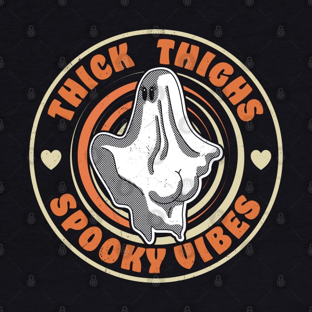 Thick Thighs Spooky Vibes Funny Halloween Ghost Pastel Goth by OrangeMonkeyArt